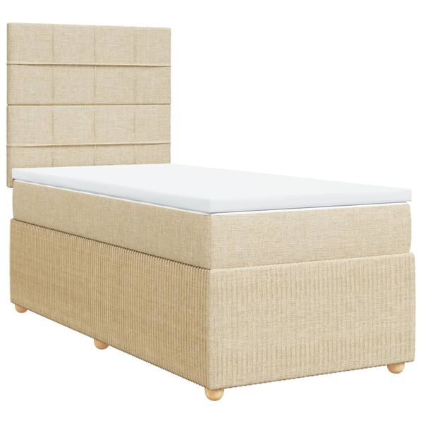 vidaXL Posteľný rám boxspring s matracom krémový 90x190 cm látka