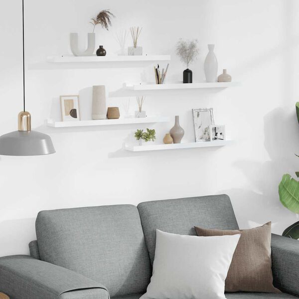 vidaXL N&aacute;stenn&eacute; police 4 ks, leskl&eacute; biele 60x9x3 cm