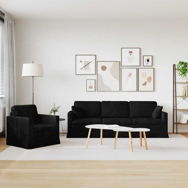 vidaXL Pohovka 2 pcs Čierna 228 x 78 x 80 cm Zamat