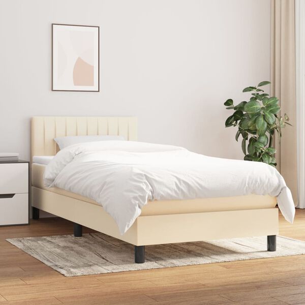 vidaXL Posteľn&yacute; r&aacute;m boxspring s matracom kr&eacute;mov&yacute; 90x190 cm l&aacute;tka