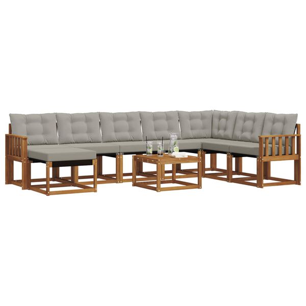 vidaXL Z&aacute;hradn&aacute; s&uacute;prava gaučov s vank&uacute;&scaron;om 9 pcs Pr&iacute;rodn&aacute; a svetlosiv&aacute;