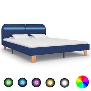 vidaXL R&aacute;m postele s LED svetlom modr&yacute; l&aacute;tkov&yacute; 180x200 cm