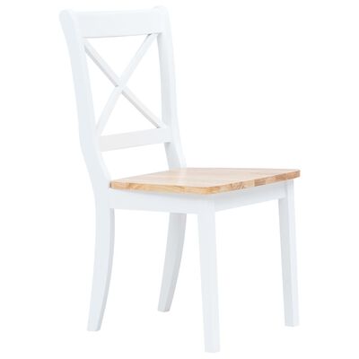vidaXL Jedálenské stoličky 2 ks, biele a prírodné, kaučukový masív