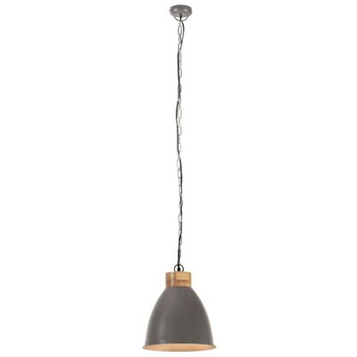 vidaXL Industriálna závesná lampa sivá železo a masívne drevo 35 cm E27