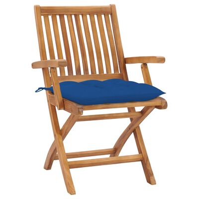 vidaXL Záhradné stoličky 2 ks, modré podložky, tíkový masív