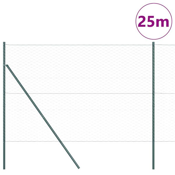 vidaXL Stĺp na plot. Zelená 25 x 1,6 m (50 mm mriežka) Ocel a PVC