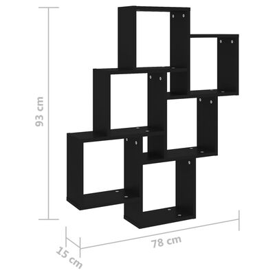 vidaXL Nástenná polica, kocky, čierna 78x15x93 cm, kompozitné drevo