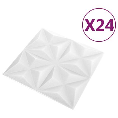vidaXL 3D nástenné panely 24 ks 50x50 cm, origami, biele 6 m²