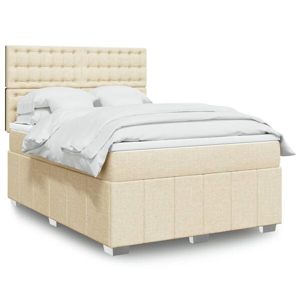 vidaXL Posteľn&yacute; r&aacute;m boxspring s matracom kr&eacute;mov&yacute; 140x200 cm l&aacute;tka