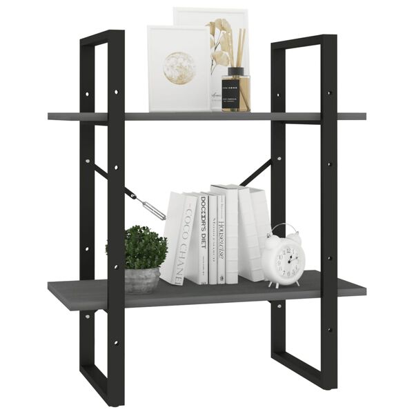 vidaXL Knižnica s 2 policami sivá 60x30x70 cm masívna borovica