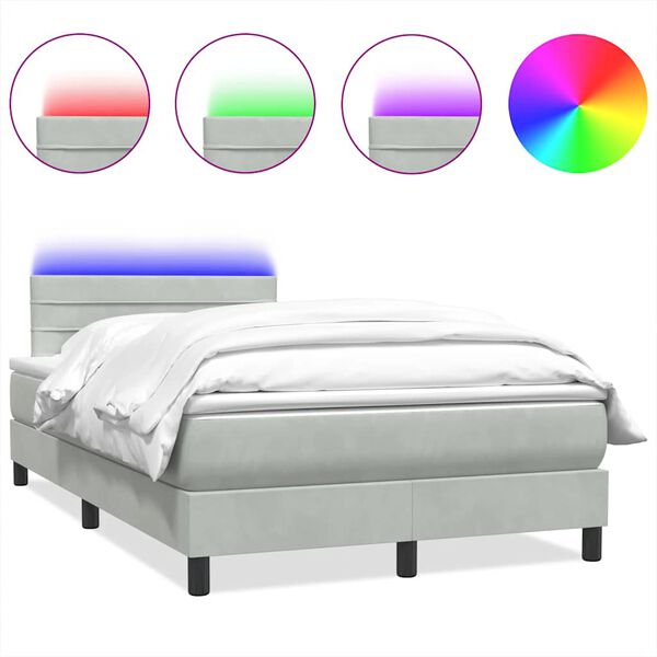 vidaXL Box Spring Posteľ bez matraca a LED Svetlosiv&aacute; 120x220 cm Zamat