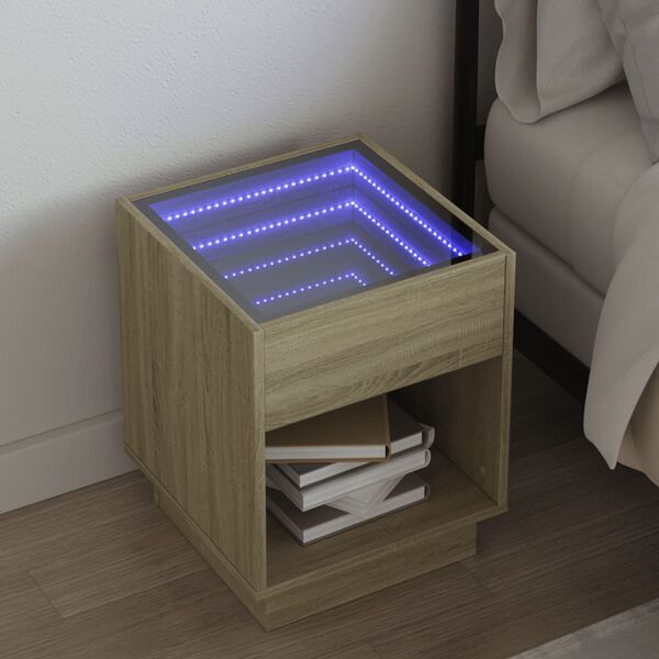 vidaXL Nočný stolík s nekonečnými LED dub sonoma 40x40x50 cm