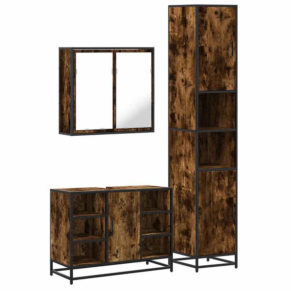 vidaXL 3-dielna sada k&uacute;peľňov&eacute;ho n&aacute;bytku dymov&yacute; dub spracovan&eacute; drevo