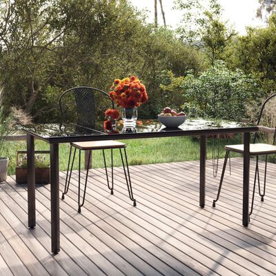 vidaXL Záhradný jedálenský stôl čierny 160x80x74cm oceľ a tvrdené sklo