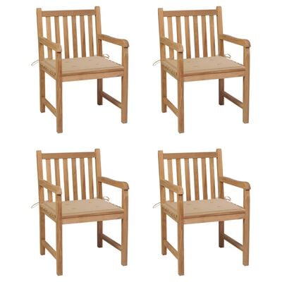 vidaXL Záhradné stoličky 4 ks s béžovými podložkami teakový masív