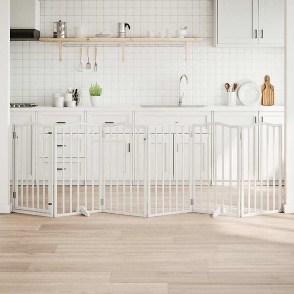 vidaXL Br&aacute;na pre psa s dverami sklad. 6pan. biela 300cm topoľov&eacute; drevo