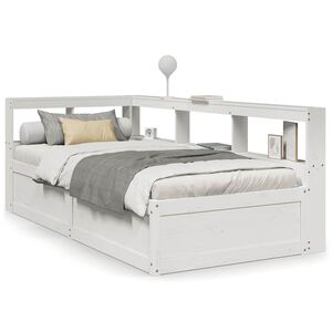 vidaXL Posteľ s knižnicou bez matraca biela 75x190 cm borovicov&yacute; mas&iacute;v