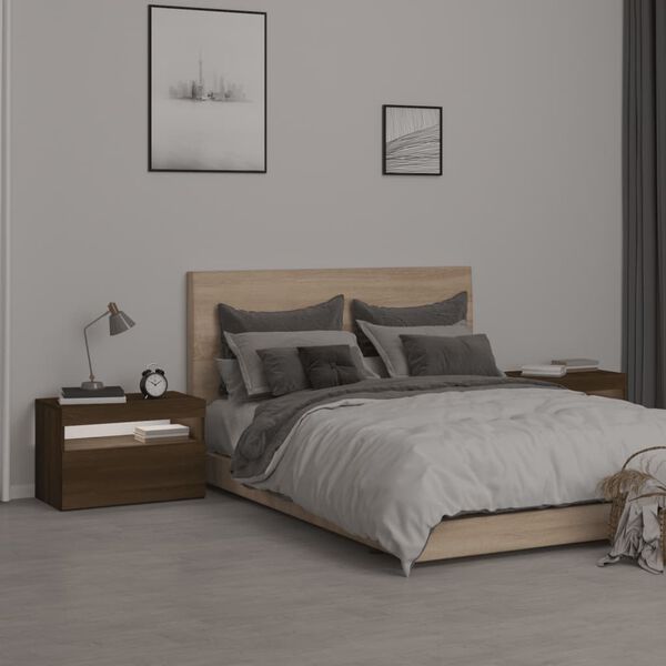 vidaXL Nočn&eacute; stol&iacute;ky s LED svetlami hned&yacute; dub 60x35x40 cm