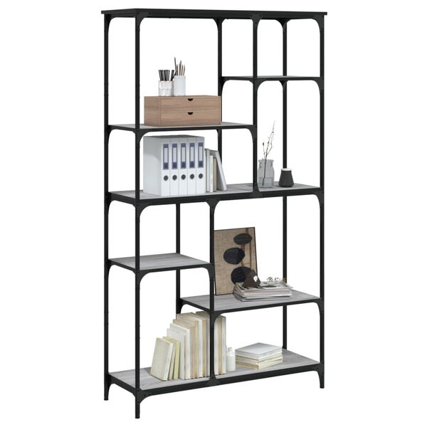 vidaXL Knižnica siv&aacute; sonoma 99x35,5x176 cm kompozitn&eacute; drevo a oceľ