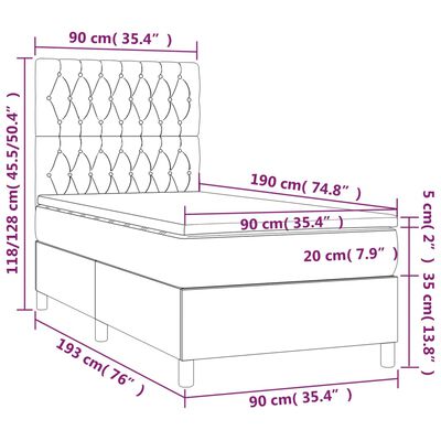 vidaXL Boxspring posteľ s matracom tmavosivá 90x190 cm látka