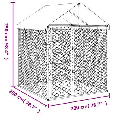 vidaXL Vonkajší koterec pre psov so strechou strieborný 2x2x2,5 m oceľ