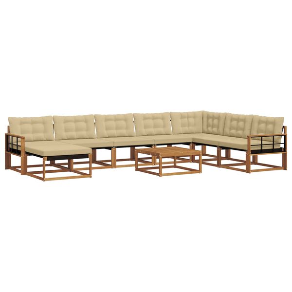 vidaXL Z&aacute;hradn&aacute; s&uacute;prava gaučov s vank&uacute;&scaron;om 9 pcs Pr&iacute;rodn&aacute; a b&eacute;žov&aacute;