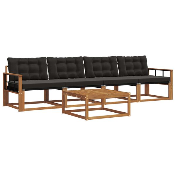 vidaXL Z&aacute;hradn&aacute; s&uacute;prava gaučov s vank&uacute;&scaron;om 5 pcs Pr&iacute;rodn&aacute; a čierna