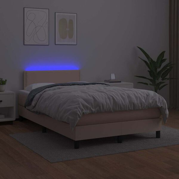 vidaXL Boxspring posteľ+matrac a LED, kapuč&iacute;nov&aacute; 120x190cm, umel&aacute; koža