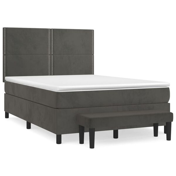 vidaXL Posteľn&yacute; r&aacute;m boxspring s matracom tmavosiv&yacute; 140x200 cm zamat
