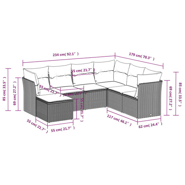 vidaXL 7-dielna z&aacute;hradn&aacute; sedacia s&uacute;prava a vank&uacute;&scaron;e b&eacute;žov&aacute; polyratan