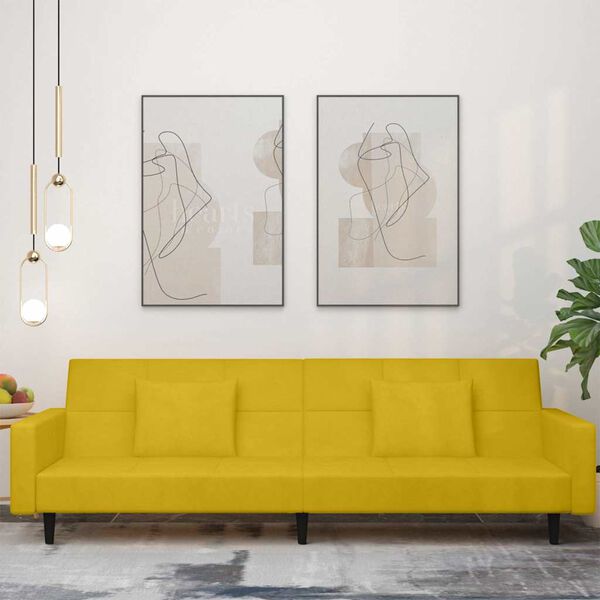 vidaXL 2-miestna rozkladacia pohovka s 2 vankúšmi, žltá, zamat