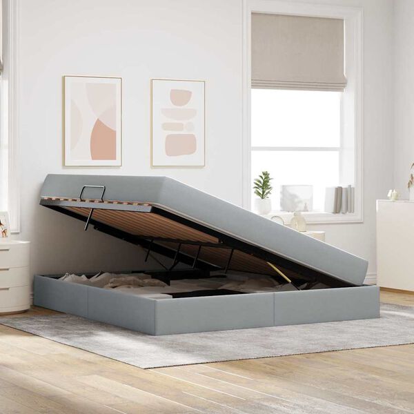 vidaXL Postel s &uacute;ložn&yacute;m prostorem a matrac&iacute; Svetlosiv&aacute; 160 x 200 cm