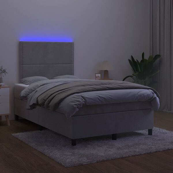 vidaXL Boxspring posteľ s matracom a LED, svetlosiv&aacute; 120x190 cm, l&aacute;tka
