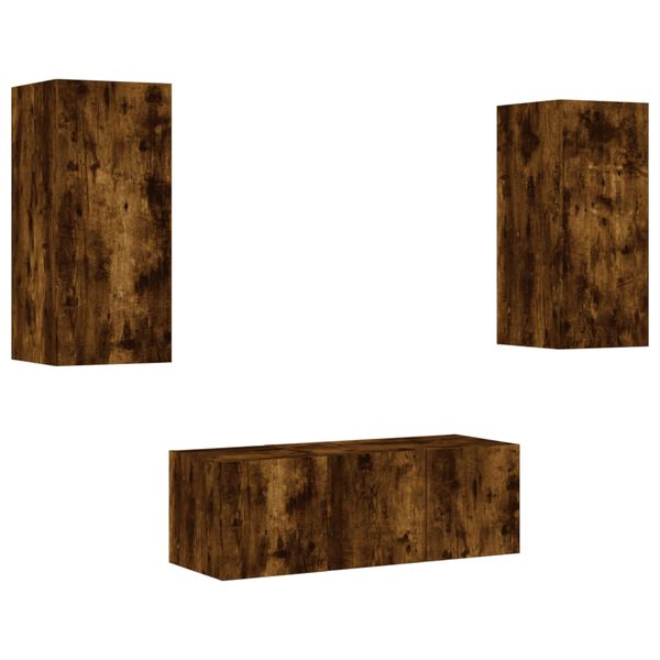 vidaXL 4-dielne TV n&aacute;stenn&eacute; skrinky s LED dymov&yacute; dub kompozitn&eacute; drevo