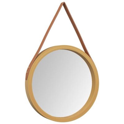 vidaXL Nástenné zrkadlo s popruhom zlaté Ø 35 cm