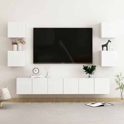 vidaXL 7-dielna súprava TV skriniek lesklé biele drevotrieska