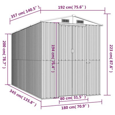 vidaXL Záhradná kôlňa antracitová 192x357x223 cm pozinkovaná oceľ