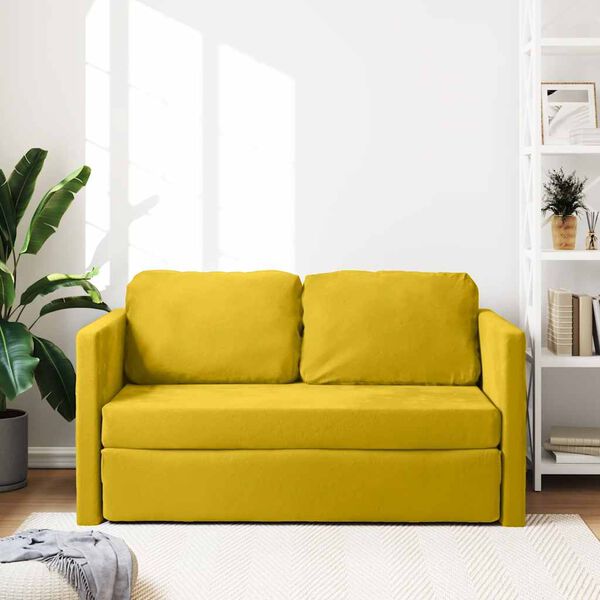 vidaXL Podlahov&aacute; rozkladacia pohovka 2v1 tmavožlt&aacute; 122x204x55cm zamat