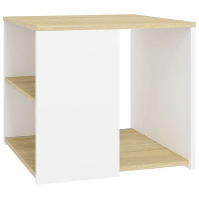 vidaXL Príručný stolík dub sonoma a biely 50x50x45 cm drevotrieska