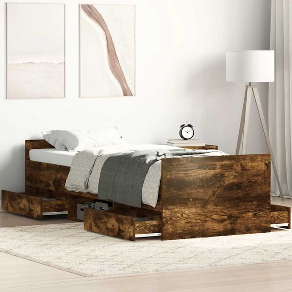 vidaXL Posteľn&yacute; r&aacute;m s predn&yacute;m a zadn&yacute;m čelom, tmav&yacute; dub 100x200 cm