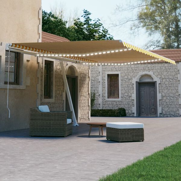 vidaXL Automatická markíza, LED a senzor vetra 500x300 cm, žltá/biela