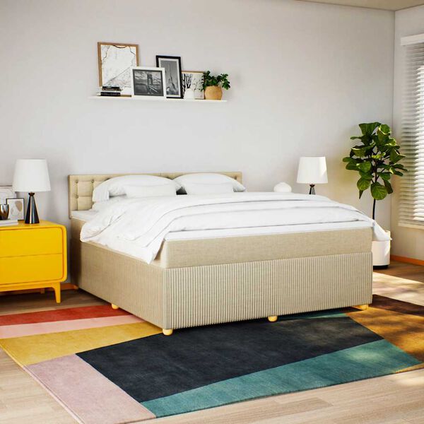 vidaXL Posteľn&yacute; r&aacute;m boxspring s matracom kr&eacute;mov&yacute; 180x200 cm l&aacute;tka