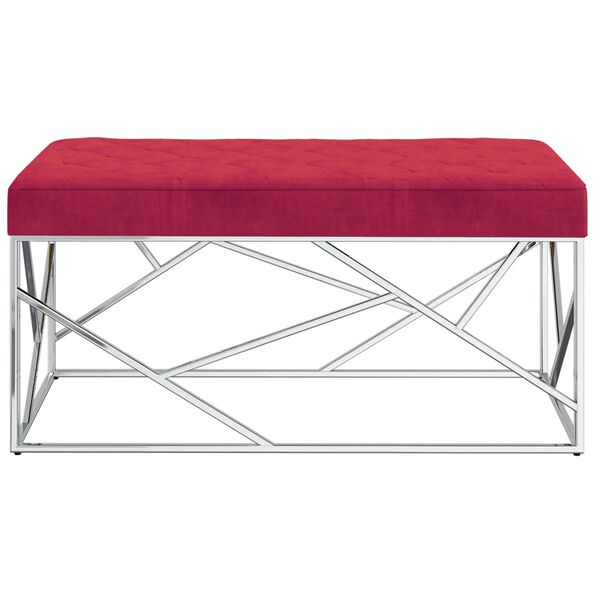 vidaXL Lavica 97 cm v&iacute;novočerven&aacute; zamatov&aacute; l&aacute;tka a nehrdzavej&uacute;ca oceľ