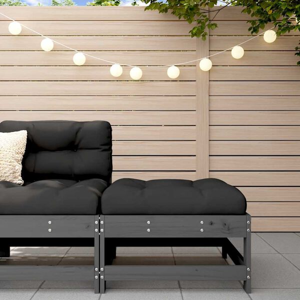 vidaXL Z&aacute;hradn&aacute; podnožka s podložkou siv&aacute; borovicov&yacute; mas&iacute;v