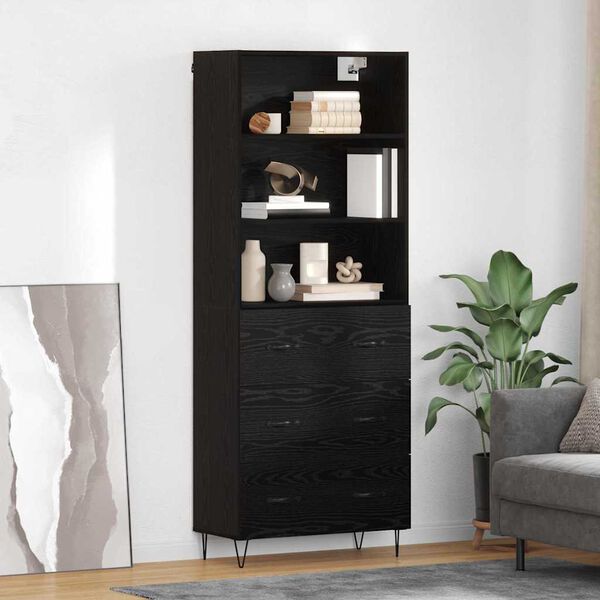 vidaXL Highboard so z&aacute;suvkou 2 pcs Čierny dub Kompozitn&eacute; drevo