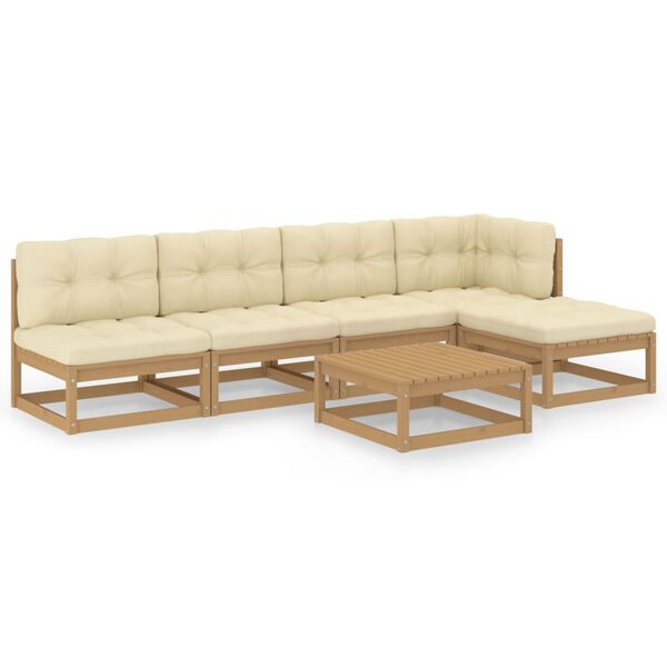 vidaXL 6-dielna z&aacute;hradn&aacute; sedacia s&uacute;prava s podložkami borovicov&yacute; mas&iacute;v