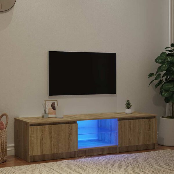 vidaXL TV skrinka s LED svetlami dymový dub 140x40x36 cm