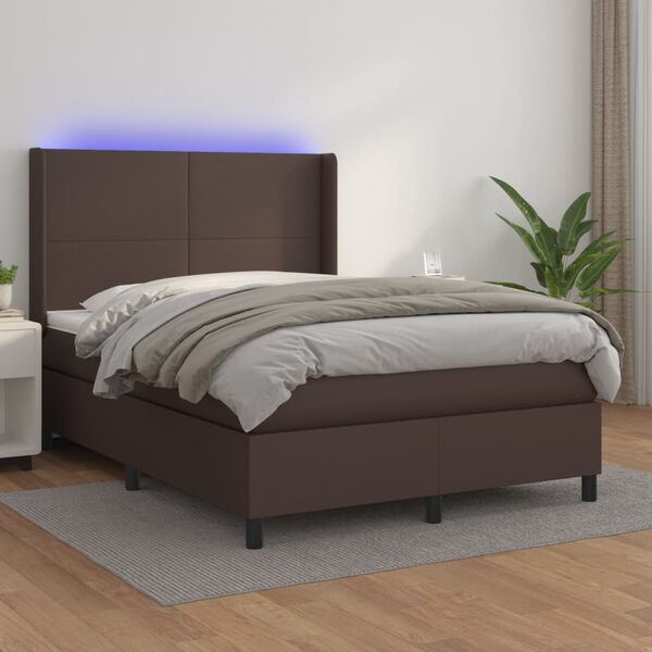 vidaXL Boxspring posteľ s matracom a LED hned&aacute; 140x200 cm umel&aacute; koža