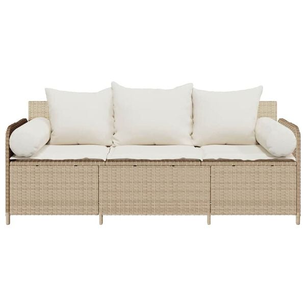 vidaXL Záhradná pohovka s vankúšmi 3-miestna béžová polyratanová