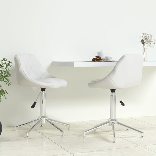 vidaXL Otočn&eacute; jed&aacute;lensk&eacute; stoličky 2 ks biele umel&aacute; koža